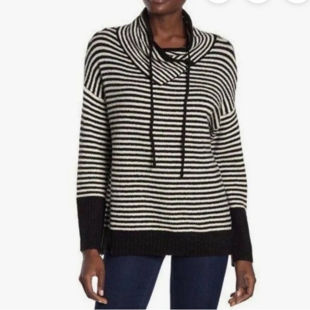 Philosophy Black White Striped Cowl Neck Sweater Women’s Medium Nautical